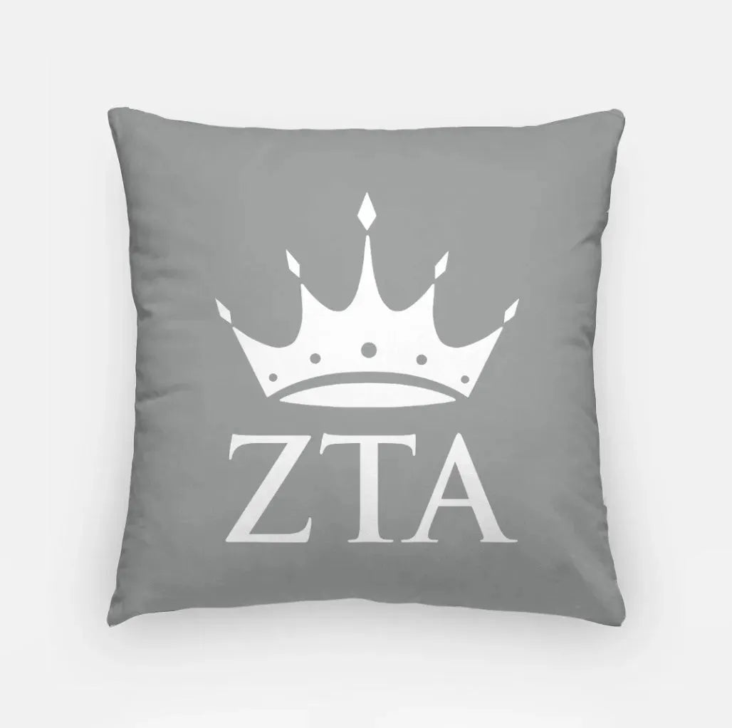 Zeta Tau Alpha Pillow Cover - Greek Letters Knockout 18" Gray Pillow Covers