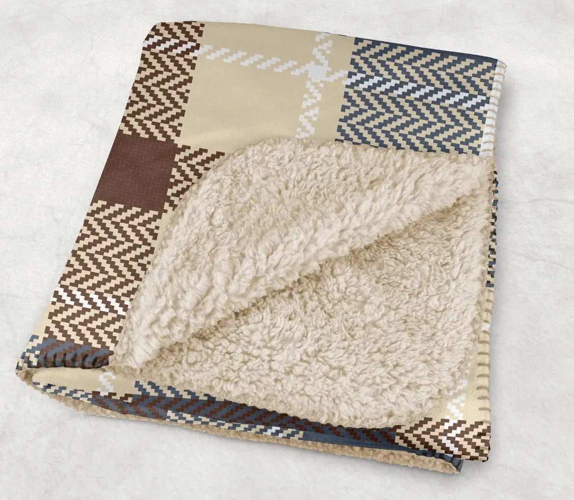 Tan & Arctic Gray XL 60x80 Plaid Sherpa Throw Blanket Throw Blankets