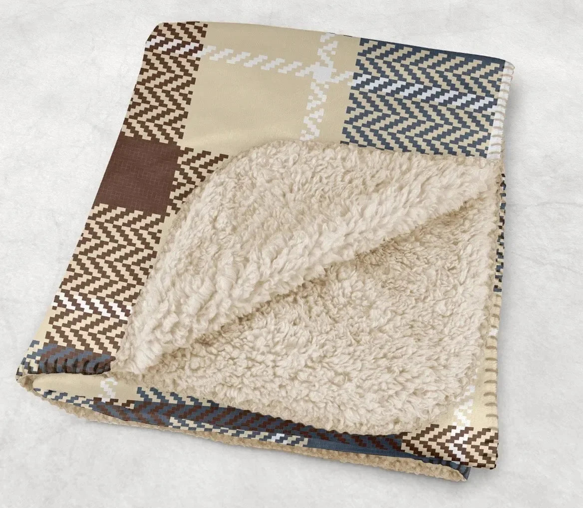 Tan & Arctic Gray XL 60x80 Plaid Sherpa Throw Blanket Throw Blankets