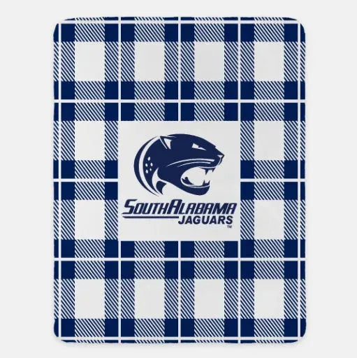 University of South Alabama XL 60x80 Blue Plaid Sherpa Blanket Throw Blankets