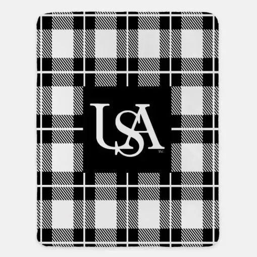 South Alabama USA Sherpa Blanket - Black Plaid 60"x80" Throw Blankets