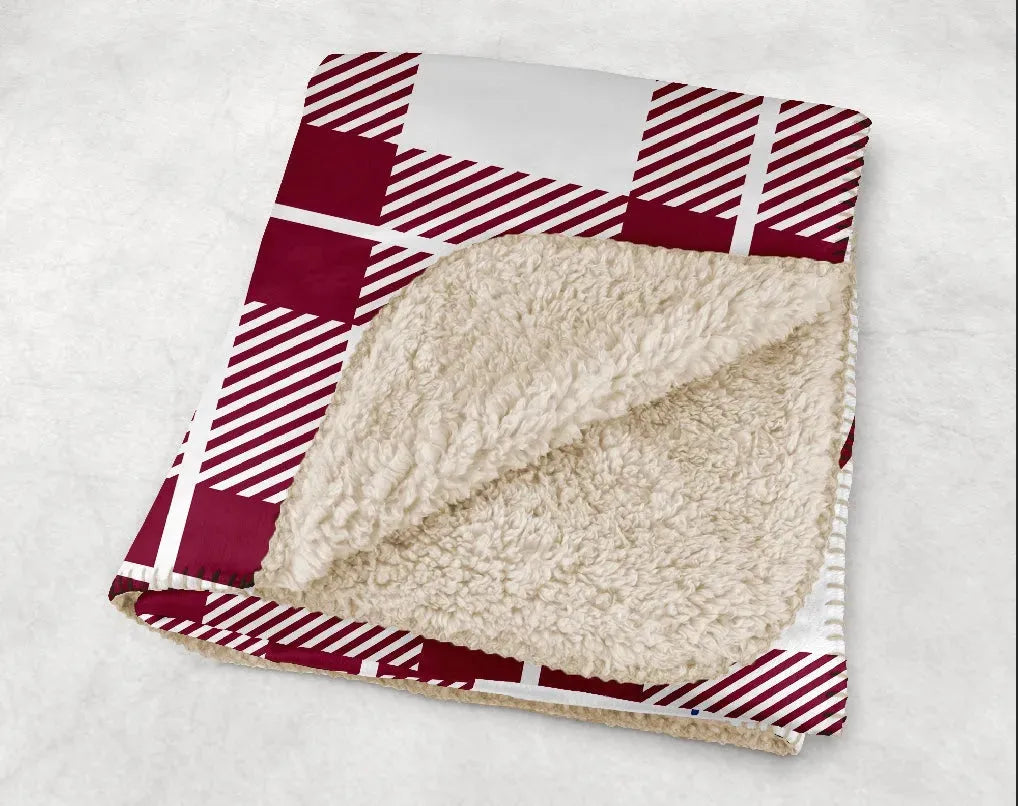 Pi Beta Phi XL 60x80 Sherpa Throw Blanket - Wine Plaid Throw Blankets