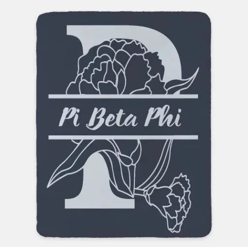 Pi Beta Phi XL 60x80 Sherpa Throw Blanket - Carnation Monogram Throw Blankets