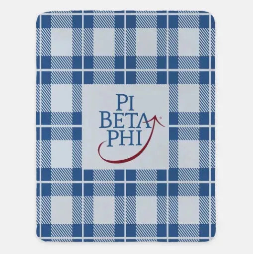 Pi Beta Phi XL 60x80 Sherpa Blanket - Blue Plaid Throw Blankets