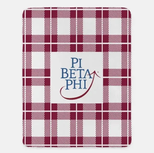 Pi Beta Phi XL 60x80 Sherpa Throw Blanket - Wine Plaid Throw Blankets