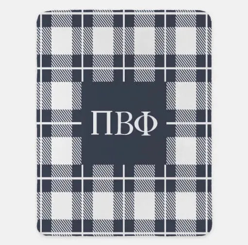 Pi Beta Phi XL 60x80 Sherpa Throw Blanket - Gray Plaid Throw Blankets