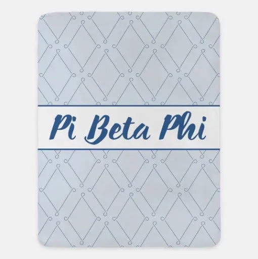 Pi Beta Phi XL 60x80 Sherpa Throw Blanket - Blue Crest Pattern Throw Blankets
