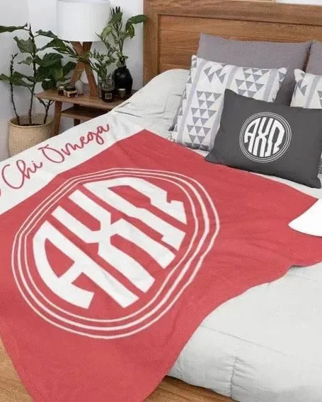 Alpha Chi Omega XL 60x80 Sherpa Throw Blanket - Wide Band Throw Blankets