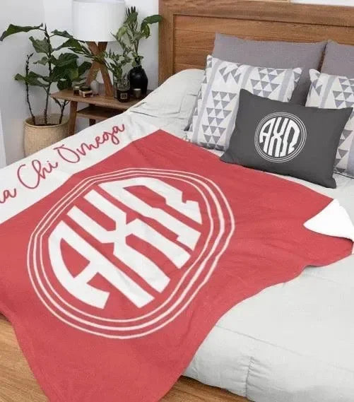 Alpha Chi Omega XL 60x80 Sherpa Throw Blanket - Wide Band Throw Blankets