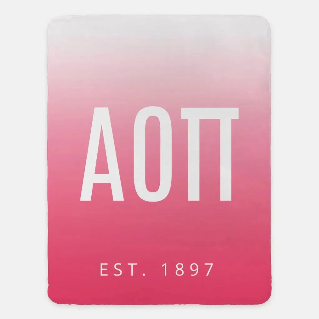 Alpha Omicron Pi XL 60x80 Sherpa Throw Blanket - Gradient Pink Throw Blankets