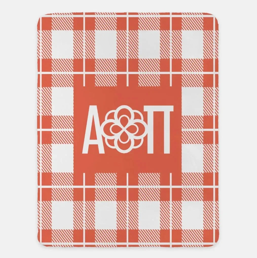 Alpha Omicron Pi XL 60x80 Plaid Sherpa Blanket Coral Throw Blankets