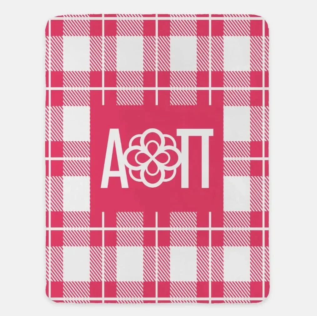 Alpha Omicron Pi XL 60x80 Plaid Sherpa Blanket Pink Throw Blankets