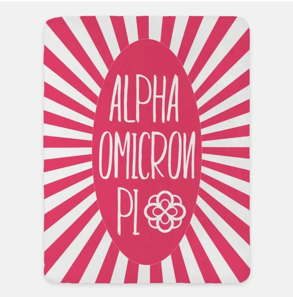 Alpha Omicron Pi XL 60x80 Sherpa Blanket - Starburst Pink Throw Blankets