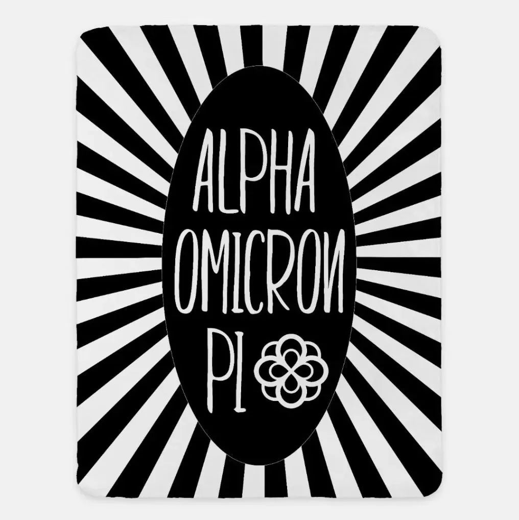 Alpha Omicron Pi XL 60x80 Sherpa Blanket - Starburst Black Throw Blankets