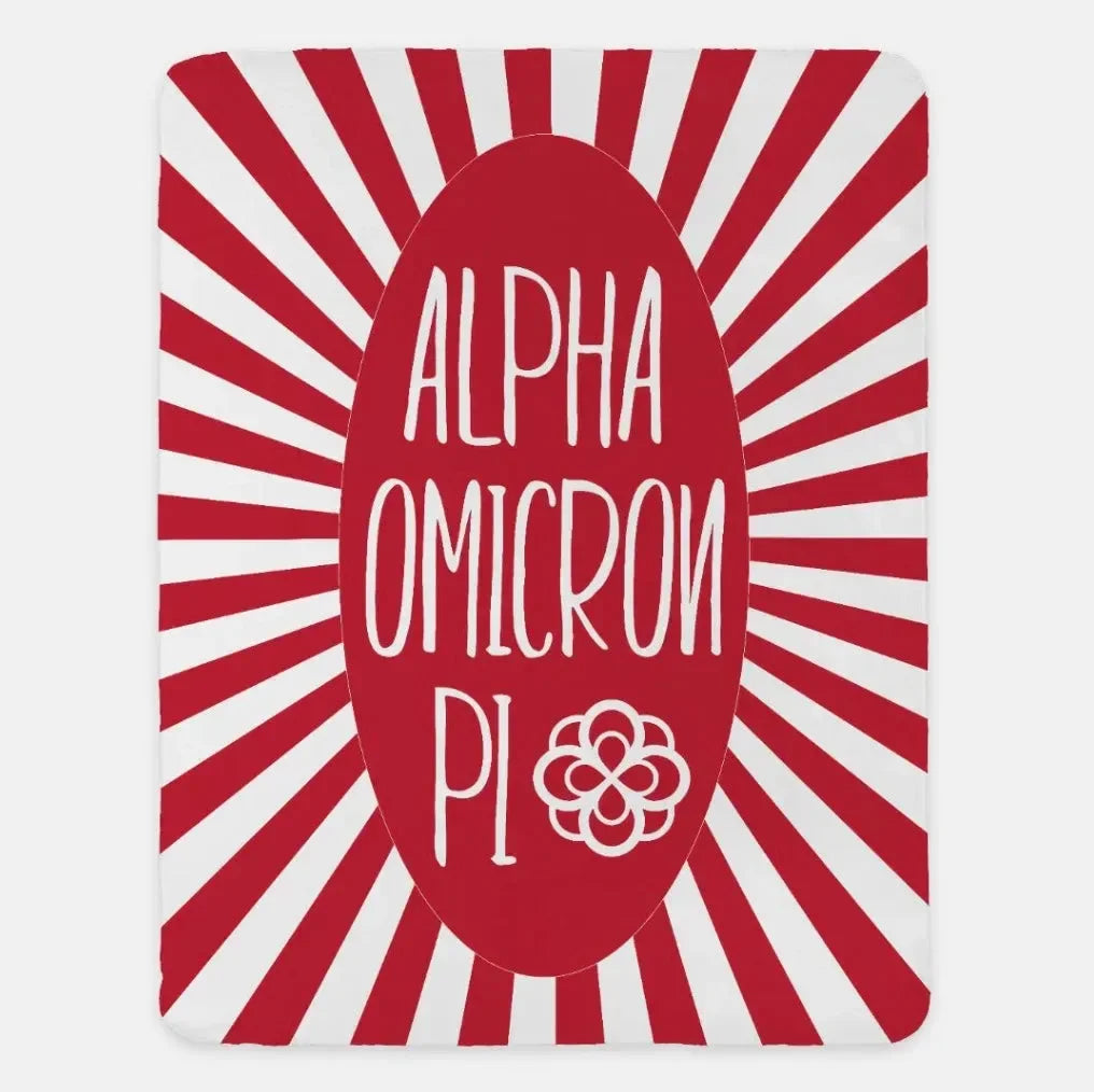 Alpha Omicron Pi XL 60x80 Sherpa Blanket - Starburst Cardinal Throw Blankets