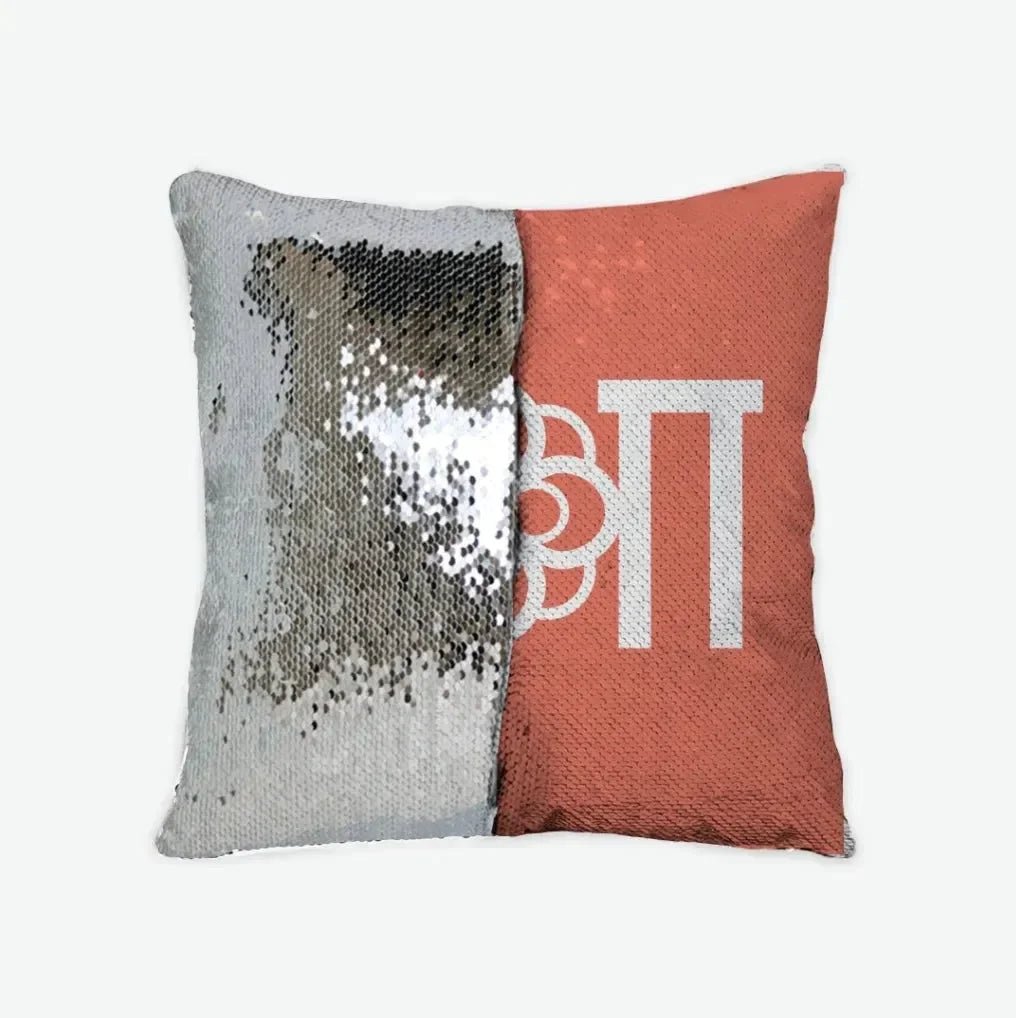 Alpha Omicron Pi Sequin Throw Pillow Cover Coral Silver Pillow Covers