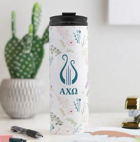 Alpha Chi Omega Thermal Tumbler - Lyre Vintage Floral 16 oz. Drinkware