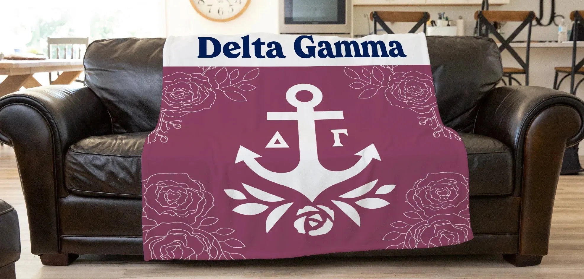 Delta Gamma XL 60x80 Sherpa Throw Blanket - Rose Wide Band Throw Blankets