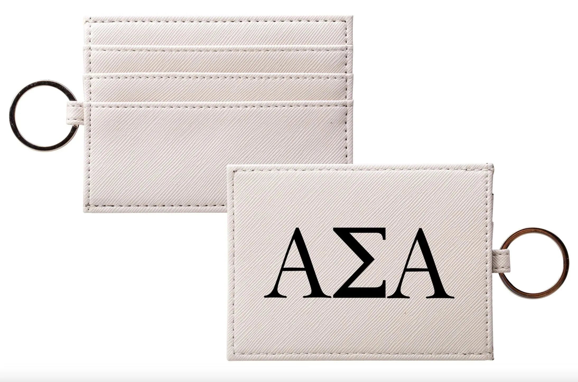 Alpha Sigma Alpha Vegan Saffiano Leather Keychain Card Holder - Greek Black Travel Wallet