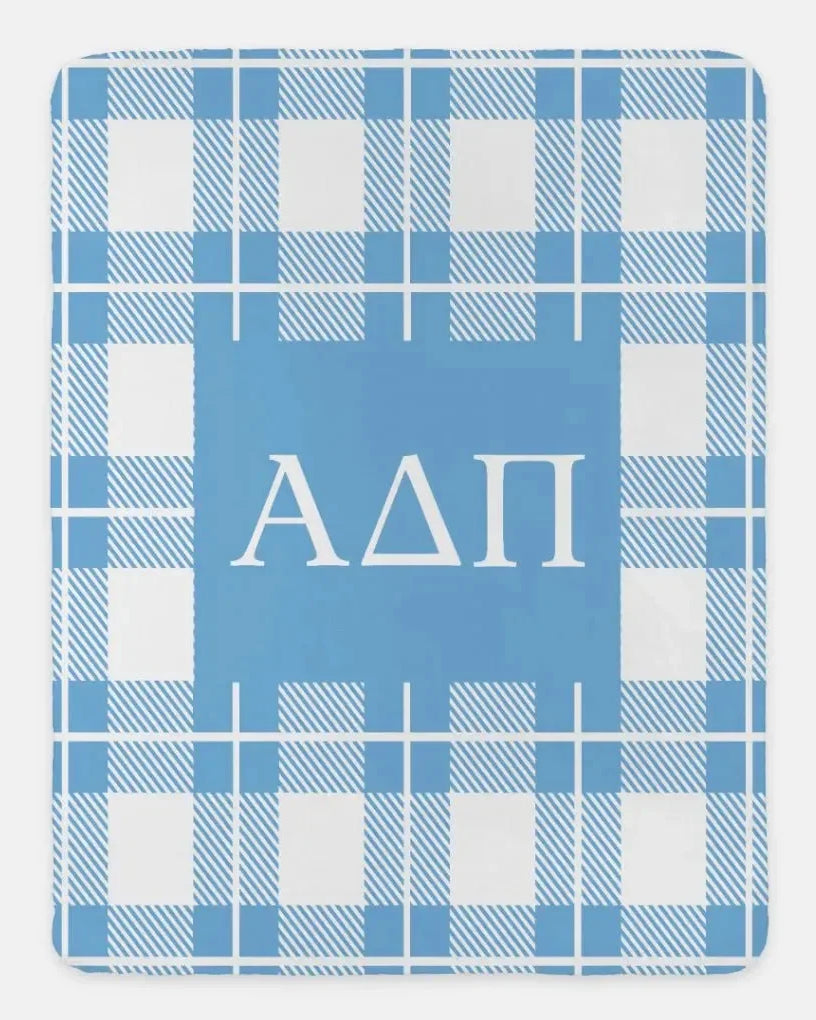 Alpha Delta Pi XL 60x80 Plaid Sherpa Throw Blanket Adelphean Blue Throw Blankets