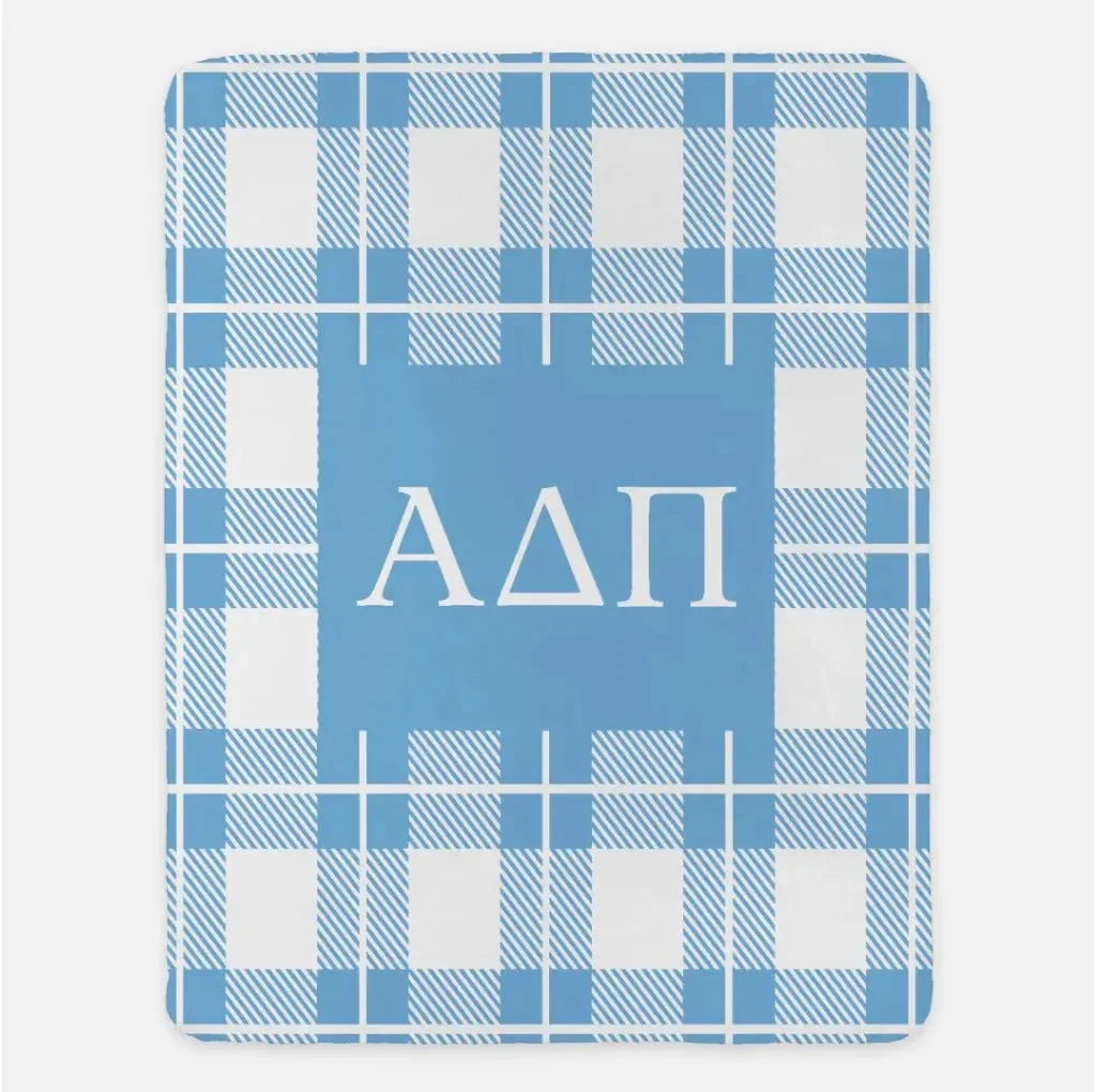 Alpha Delta Pi XL 60x80 Plaid Sherpa Throw Blanket Adelphean Blue Throw Blankets