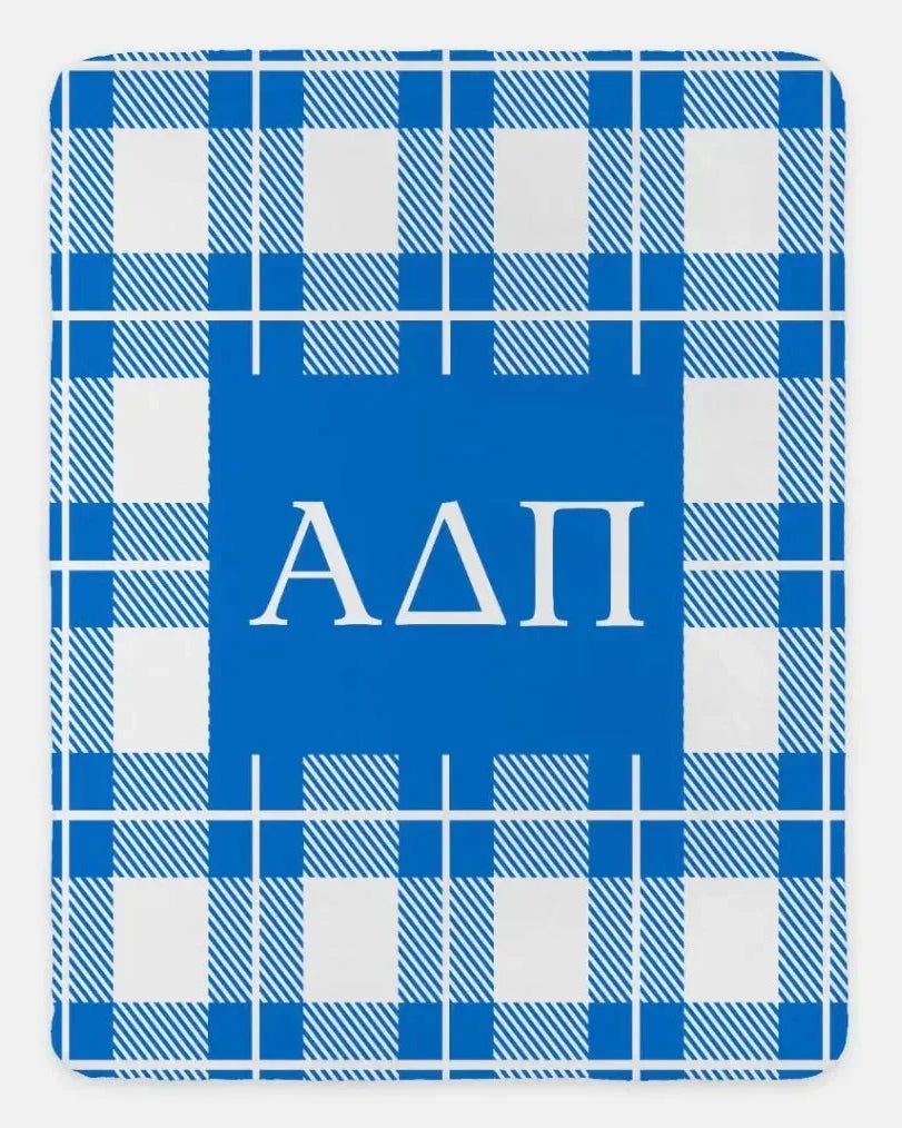 Alpha Delta Pi XL 60x80 Plaid Sherpa Throw Blanket Azure Throw Blankets