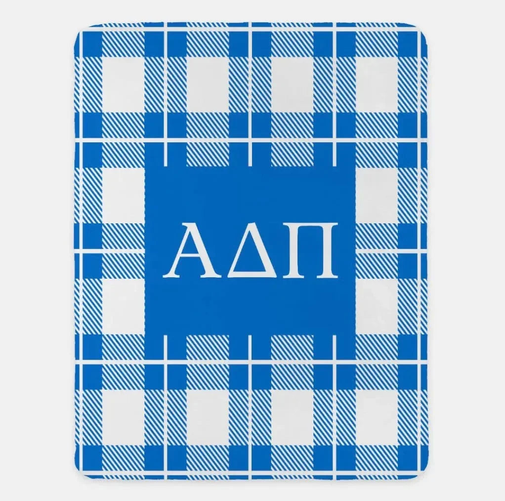 Alpha Delta Pi XL 60x80 Plaid Sherpa Throw Blanket Azure Throw Blankets