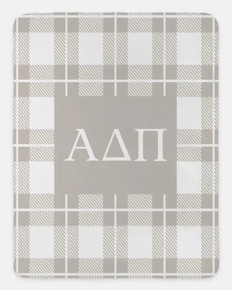 Alpha Delta Pi XL 60x80 Plaid Sherpa Throw Blanket Sand Throw Blankets