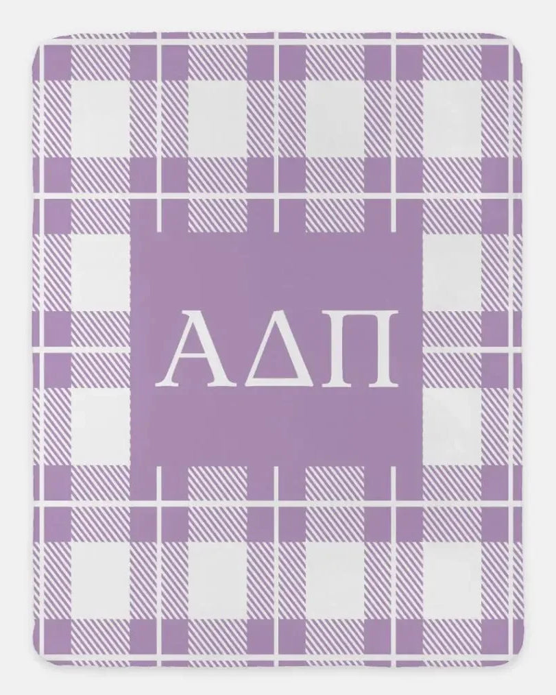 Alpha Delta Pi XL 60x80 Plaid Sherpa Throw Blanket Violet Throw Blankets