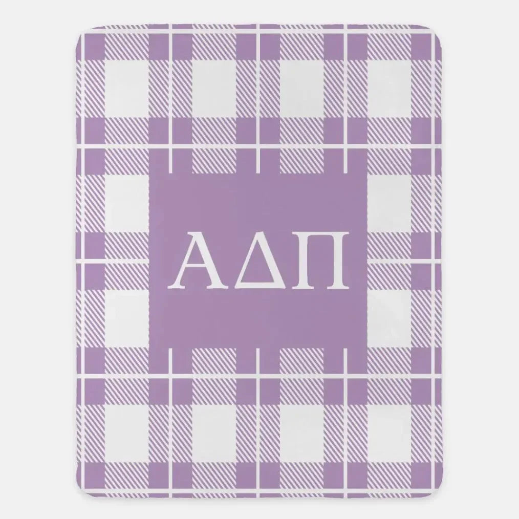 Alpha Delta Pi XL 60x80 Plaid Sherpa Throw Blanket Violet Throw Blankets