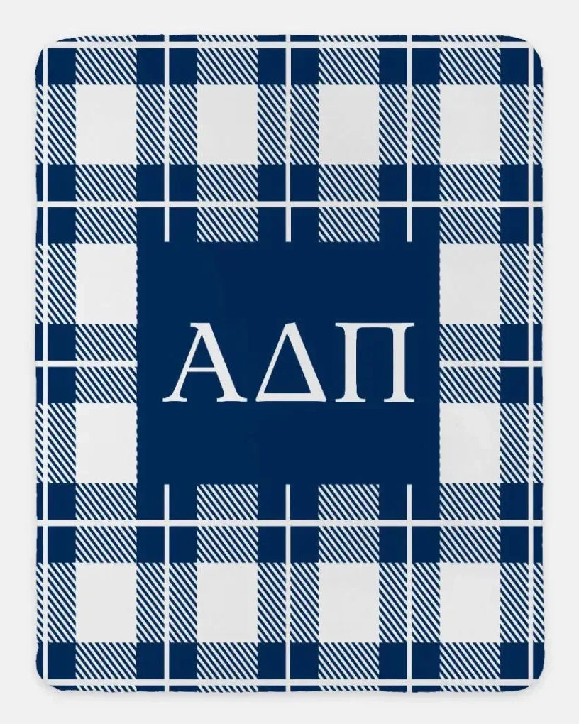 Alpha Delta Pi XL 60x80 Plaid Sherpa Throw Blanket Midnight Throw Blankets