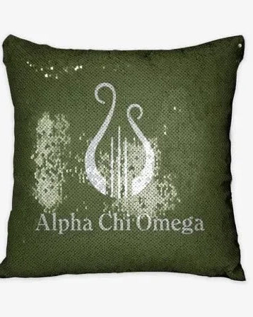 Alpha Chi Omega Silver Sequin Pillow Cover - Olive Lyre Pillow Covers