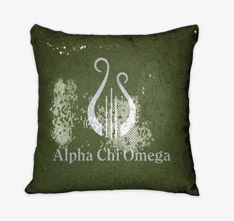 Alpha Chi Omega Silver Sequin Pillow Cover - Olive Lyre Pillow Covers