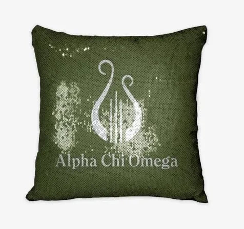 Alpha Chi Omega Silver Sequin Pillow Cover - Olive Lyre Pillow Covers