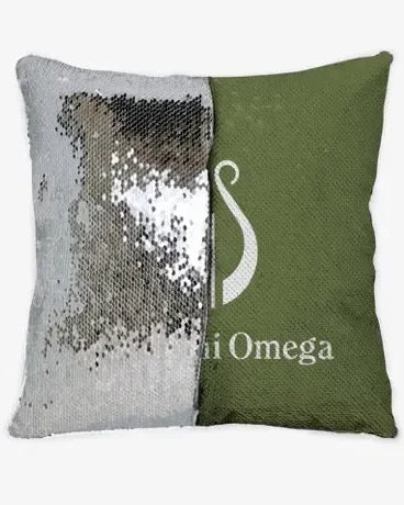 Alpha Chi Omega Silver Sequin Pillow Cover - Olive Lyre Silver Pillow Covers