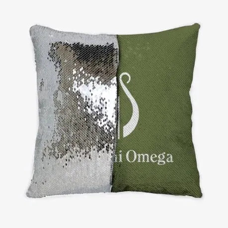 Alpha Chi Omega Silver Sequin Pillow Cover - Olive Lyre Silver Pillow Covers