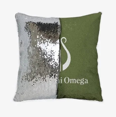 Alpha Chi Omega Silver Sequin Pillow Cover - Olive Lyre Silver Pillow Covers