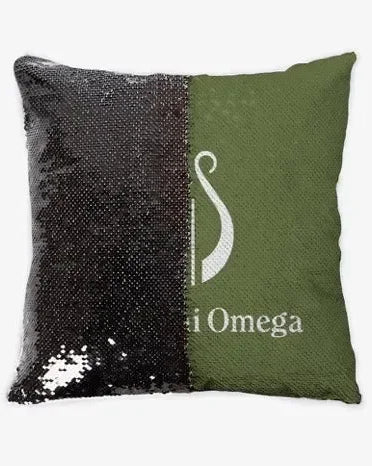 Alpha Chi Omega Silver Sequin Pillow Cover - Olive Lyre Black Pillow Covers