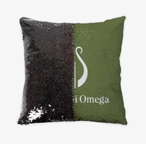 Alpha Chi Omega Silver Sequin Pillow Cover - Olive Lyre Black Pillow Covers