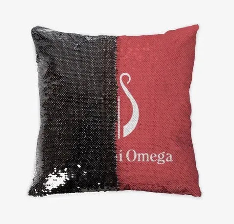 Alpha Chi Omega Sequin Throw Pillow Cover - Scarlet Lyre Black Pillow Covers