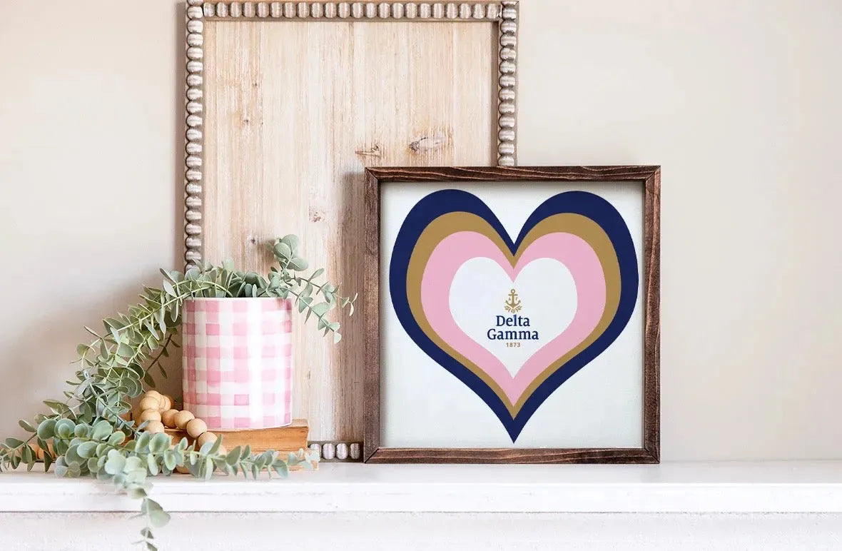 Delta Gamma 12x12 Heart Wood Framed Sign Wall Art & Signs
