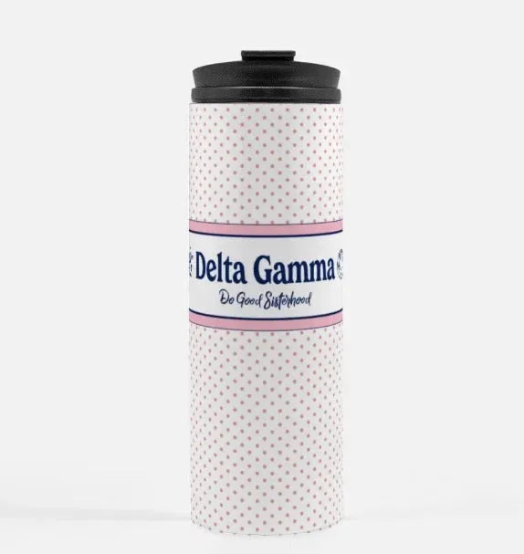 Delta Gamma Pink Polka Dot Thermal Tumbler 16 oz. Drinkware