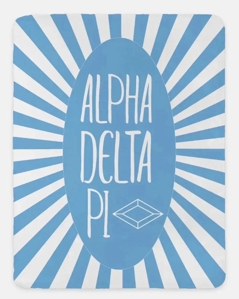 Alpha Delta Pi XL 60x80 Sherpa Throw Blanket - Starburst Adelphean Blue Throw Blankets