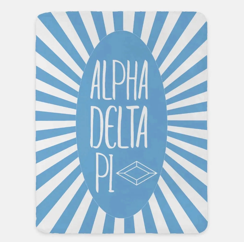 Alpha Delta Pi XL 60x80 Sherpa Throw Blanket - Starburst Adelphean Blue Throw Blankets