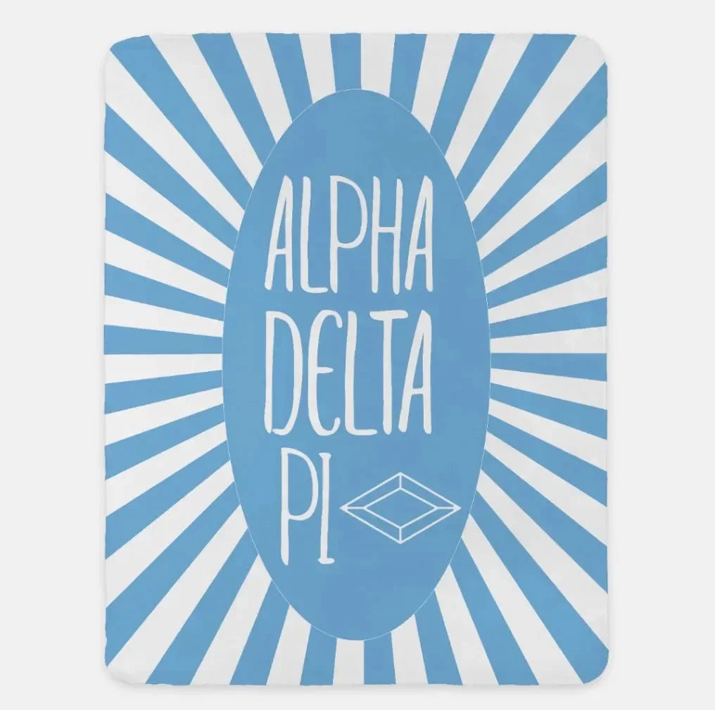 Alpha Delta Pi XL 60x80 Sherpa Throw Blanket - Starburst Adelphean Blue Throw Blankets