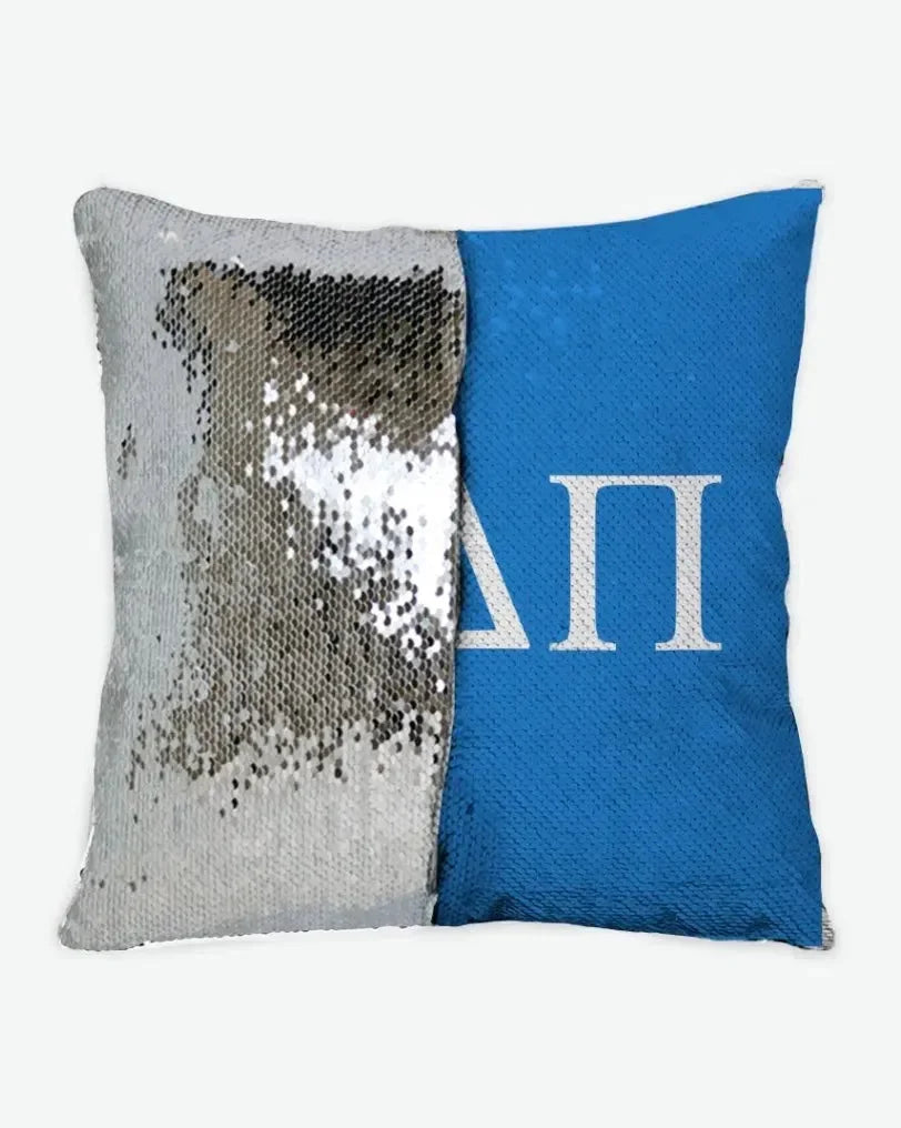 Alpha Delta Pi Sequin Pillow Cover - Greek Letters Azure Silver Pillow Covers