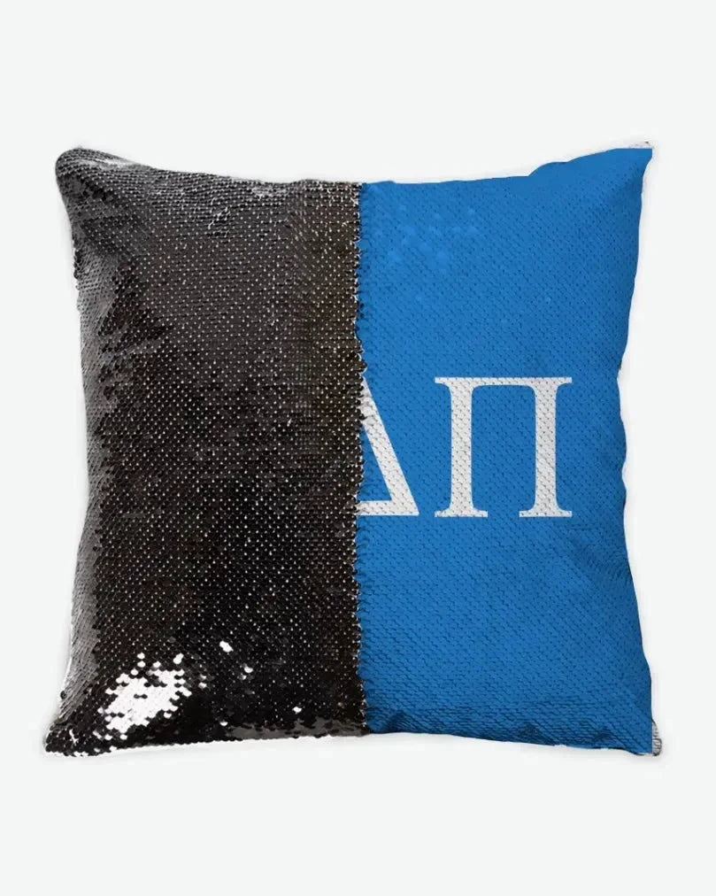 Alpha Delta Pi Sequin Pillow Cover - Greek Letters Azure Black Pillow Covers