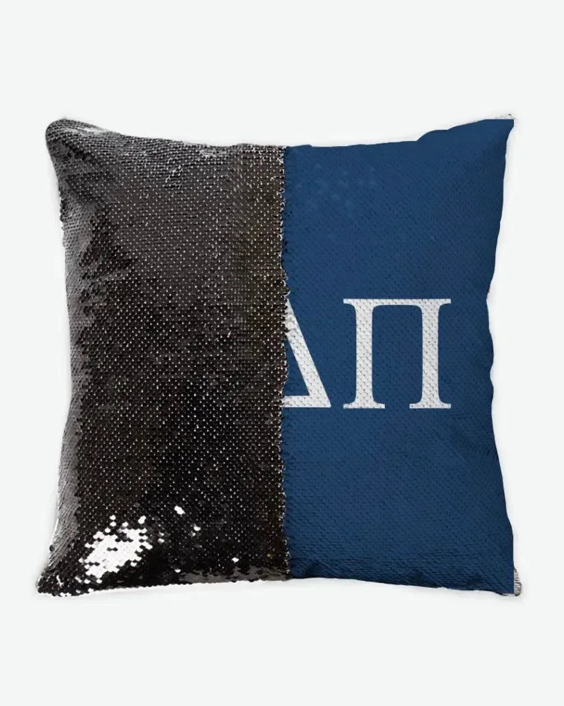 Alpha Delta Pi Sequin Pillow Cover - Greek Letters Midnight Black Pillow Covers