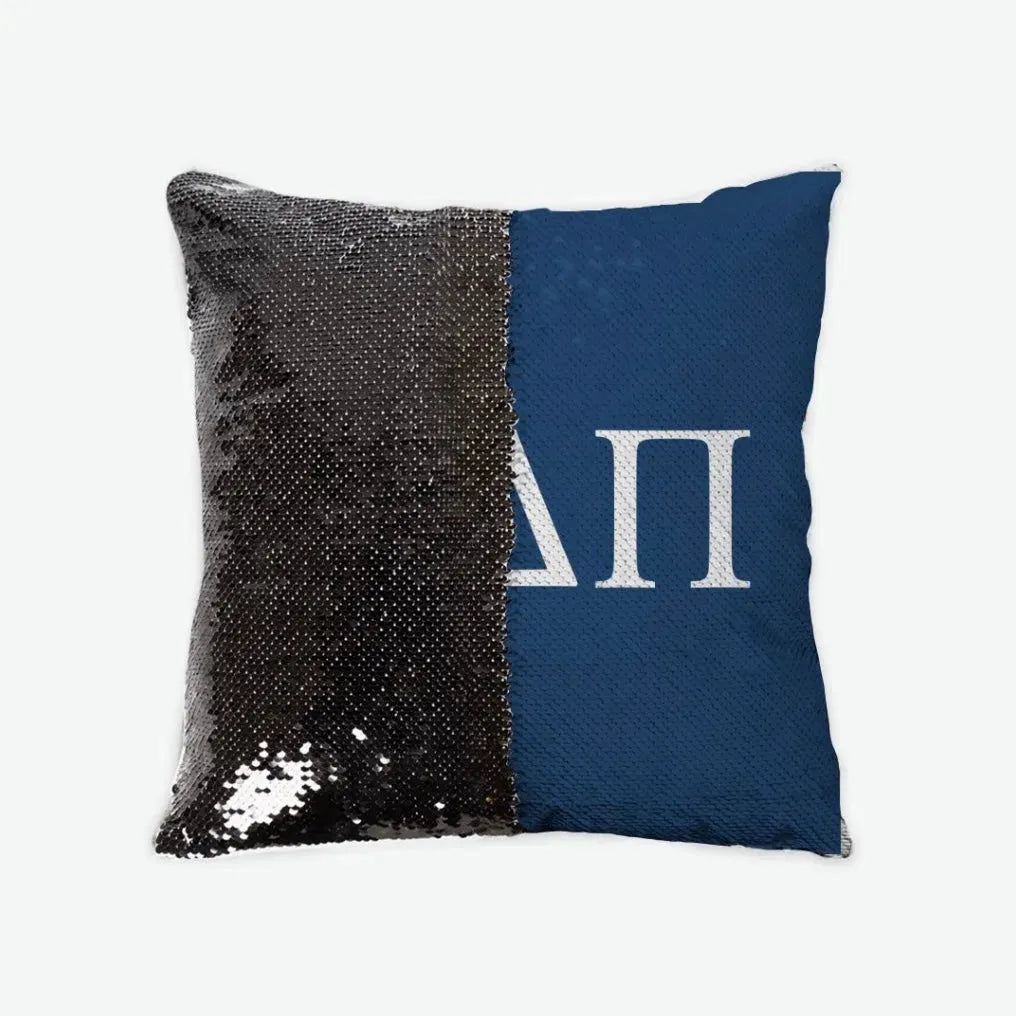 Alpha Delta Pi Sequin Pillow Cover - Greek Letters Midnight Black Pillow Covers