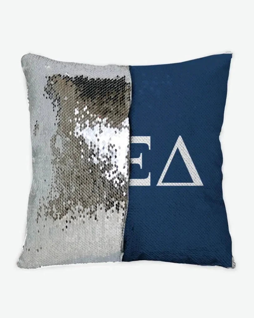 Alpha Xi Delta Sequin Pillow Cover - Greek Letters White Silver Pillow Covers